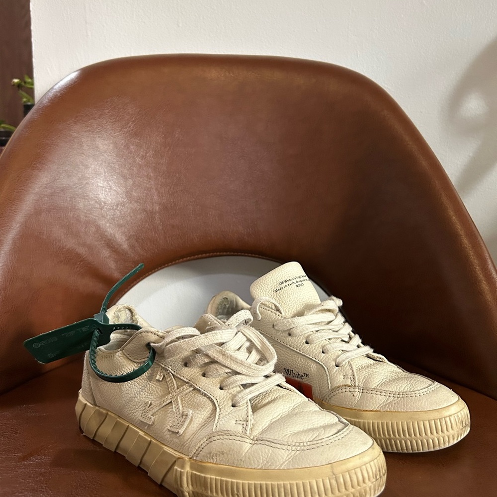 Off-White Cream and Green Sneakers